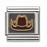 Brown Cowboy Hat stainless steel Italian charm - Row 58
