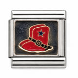 Red Western Hat with Star stainless steel Italian charm - Row 58