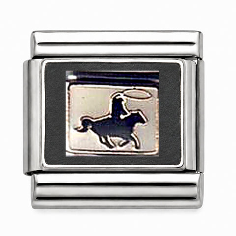 Black horse silhouette stainless steel Italian charm - Row 59