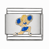 Cheerleader with Blue Pom-Poms stainless steel Italian charm - Row 61
