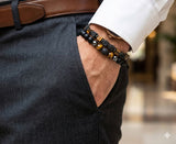 Alternate view of black agate, lava, hematite and tiger eye bracelet