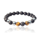 Silver Moon black agate, lava, hematite and tiger eye 10 mm stretch bracelet