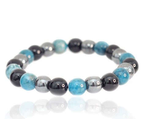 Silver Moon men’s apatite, black tourmaline and hematite 10 mm stretch bracelet