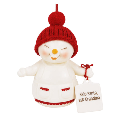 Skip Santa, Ask Grandma Ornament by Snowpinions on white background
