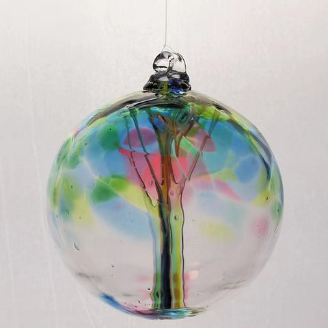 Tree of Family hand-blown glass ornament with internal tree design by Playful Flame Glassworks