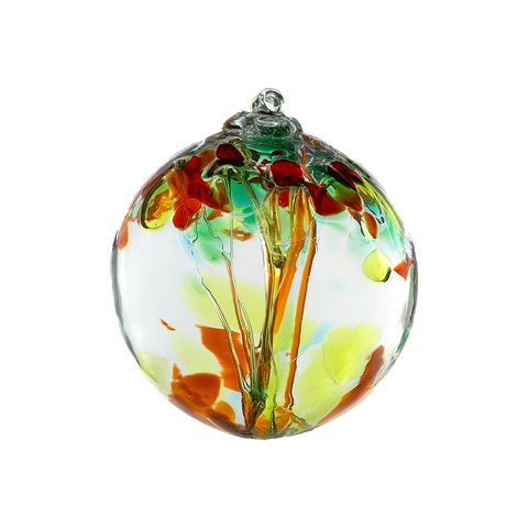 Tree of Sisters hand-blown glass ornament with internal tree design by Playful Flame Glassworks