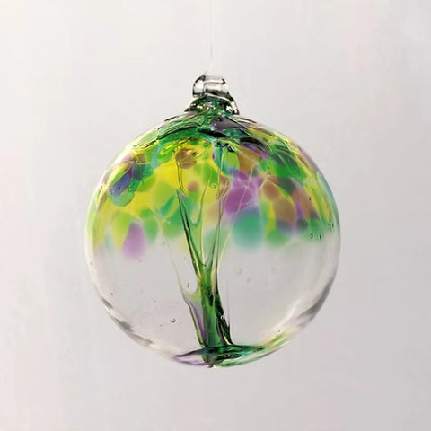 Tree of Spring hand-blown glass ornament with internal tree design by Playful Flame Glassworks