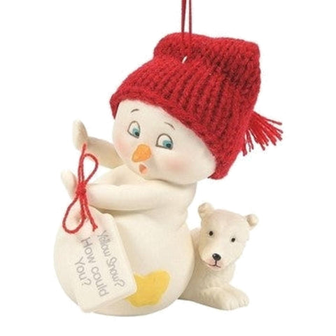 Yellow Snow How Could You Ornament by Snowpinions on white background