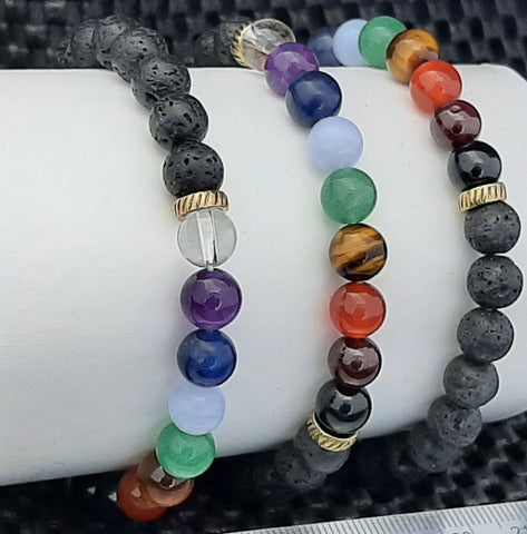 Lava Stone Chakra Round Bracelet, 8mm - Tricia's Gems