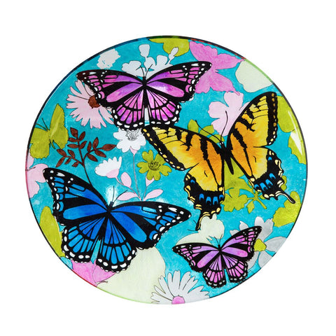 16" Glass Birdbath W/ Stand, Bountiful Butterfly - Tricia's Gems