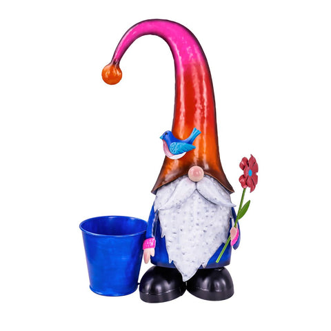 17.75"H Metal Spring Brights Gnome Garden Statuary With Planter - Tricia's Gems