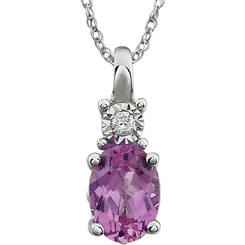 14K White Lab-Grown Pink Sapphire & .02 CT Natural Diamond 18" Necklace - Tricia's Gems
