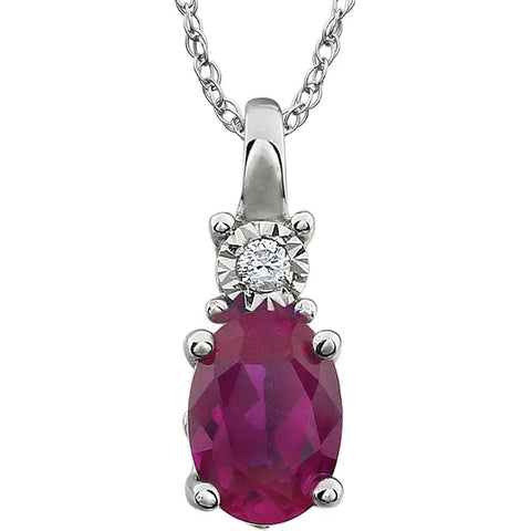14K White Lab-Grow Ruby & .02 CT Natural Diamond 18" Necklace - Tricia's Gems