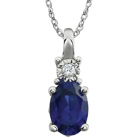 14K White Lab-Grown Blue Sapphire & .02 CT Natural Diamond 18" Necklace - Tricia's Gems