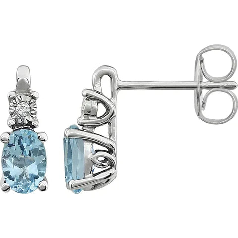 14K White Natural Sky Blue Topaz & .02 CTW Natural Diamond Earrings - Tricia's Gems