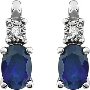 14K White Lab-Grown Blue Sapphire & .02 CTW Natural Diamond Earrings - Tricia's Gems