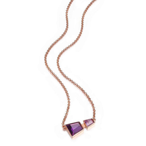 Sterling Silver Rose Gold Plated Double Purple Red Cubic Zirconia Necklace - Tricia's Gems