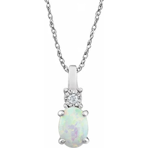 14K White Lab-Grown Opal & .02 CT Natural Diamond 18" Necklace - Tricia's Gems