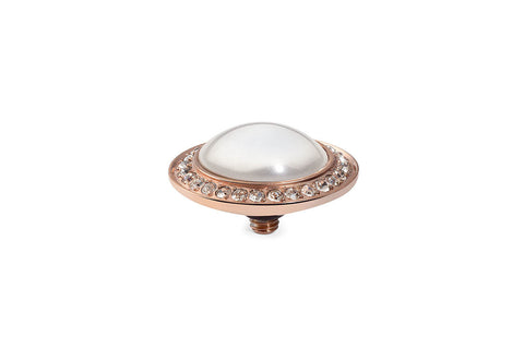 Tondo Deluxe 16 mm White Pearl Crystal Rim Rose Gold - Tricia's Gems