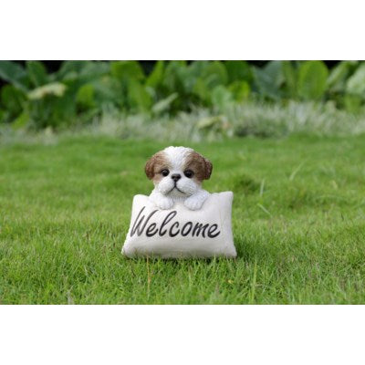 Shihtzu with Welcome Sign Black and White - Tricia's Gems