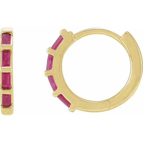 14K Yellow Gold Natural Ruby Huggie Earrings - Tricia's Gems