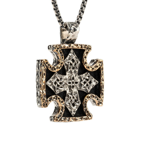 Silver And Bronze Biker Cross Pendant Large | Keith Jack - Tricia's Gems
