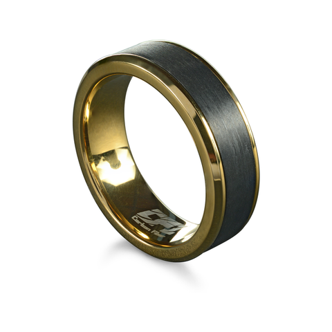 ITALGEM STEEL MEN'S YELLOW IP STAINLESS STEEL AND CARBON FIBER RING - Tricia's Gems