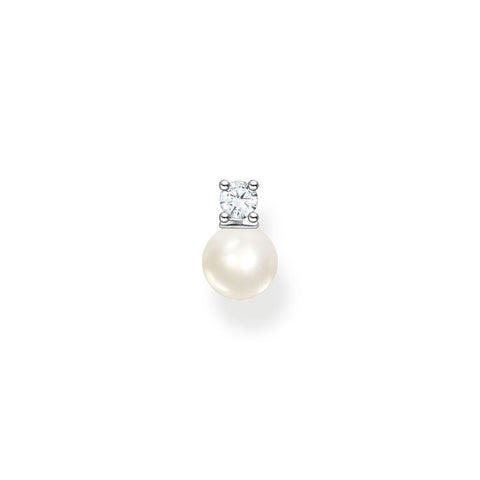 Single Ear Stud Pearl With White Stone Silver - Tricia's Gems