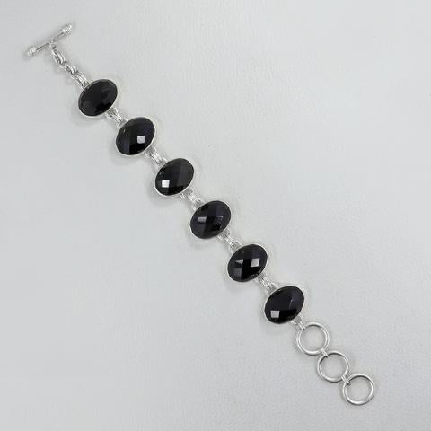 Checkerboard Black Onyx Oval Gemstone Bracelet - Tricia's Gems