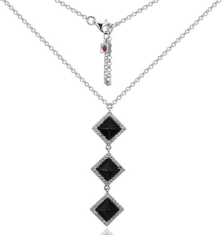 Nefer - Silver Black Agate and Pave Necklace - Tricia's Gems