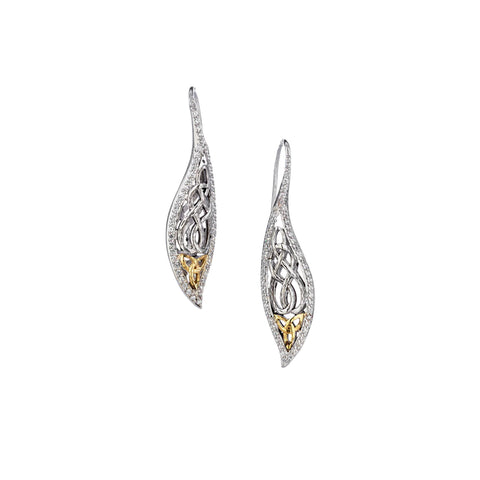 Silver Rhodium And 10k Yellow Gold Barked Leaf Hook Earrings | Keith Jack - Tricia's Gems