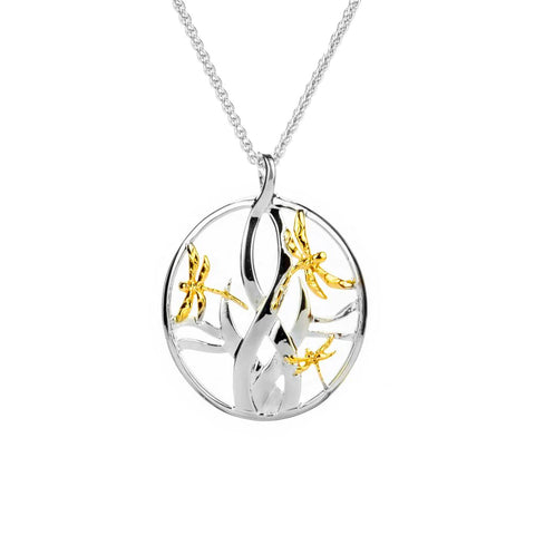 Silver And 10k Gold Dragonfly In Reeds Pendant  | Keith Jack - Tricia's Gems