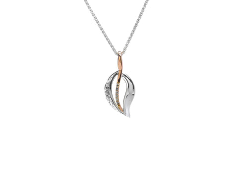 Trinity Leaf Small Pendant-S/sil + 10k Rose White Sapphire - Tricia's Gems