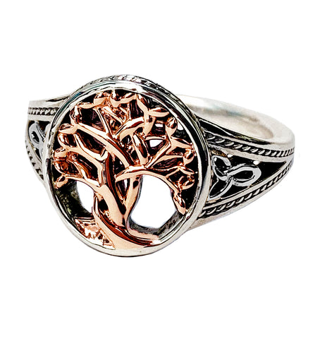S/sil + 10k Rose gold Tree of Life Ring (Tapered) - Tricia's Gems