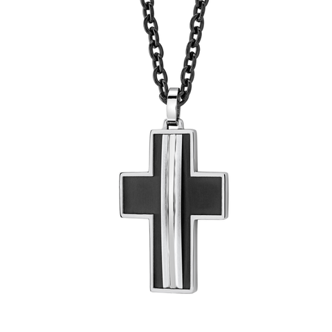 BLACK-IP BRUSHED CROSS NECKLACE - Tricia's Gems