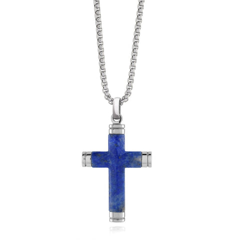 Blue Lapis Cross Pendant | Italgem Steel - Tricia's Gems