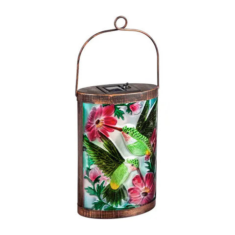 Hand Painted Hummingbird Solar Glass Lantern | Evergreen - Tricia's Gems