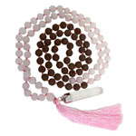 Japa Mala Necklace - Matte Rose Quartz/Lava - Tricia's Gems